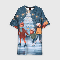 Платье клеш для девочки Новогодние каникулы на катке, цвет: 3D-принт