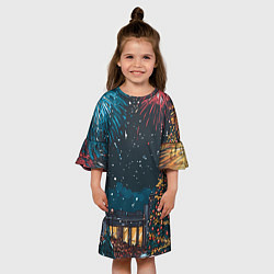 Платье клеш для девочки Новогодний салют, цвет: 3D-принт — фото 2