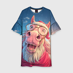 Платье клеш для девочки Радостный новогодний конь, цвет: 3D-принт