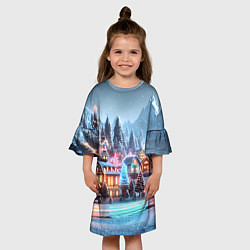 Платье клеш для девочки Городок в новогодних огоньках, цвет: 3D-принт — фото 2