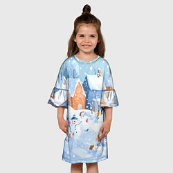 Платье клеш для девочки Предновогодний день во дворе, цвет: 3D-принт — фото 2