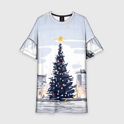 Платье клеш для девочки Новый год минимализм, цвет: 3D-принт