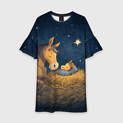 Платье клеш для девочки Лошадка спит с жеребенком, цвет: 3D-принт
