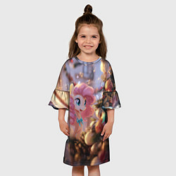 Платье клеш для девочки Милая новогодняя лошадка с крыльями, цвет: 3D-принт — фото 2
