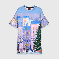 Платье клеш для девочки Новогодний двор, цвет: 3D-принт