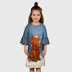 Платье клеш для девочки Лошадка ловит снежинку, цвет: 3D-принт — фото 2