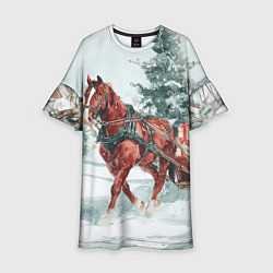 Платье клеш для девочки Новогодняя лошадка 2026, цвет: 3D-принт