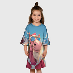 Платье клеш для девочки Новогодний конь сэлфи, цвет: 3D-принт — фото 2