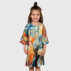 Платье клеш для девочки Разноцветные новогодние домики, цвет: 3D-принт — фото 2