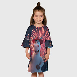Платье клеш для девочки Лошадь с подарком на фоне салюта, цвет: 3D-принт — фото 2