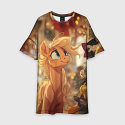 Платье клеш для девочки Милая лошадка любуется елкой, цвет: 3D-принт