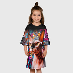 Платье клеш для девочки Sphynx on a graffiti background, цвет: 3D-принт — фото 2