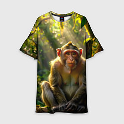 Платье клеш для девочки Лесная обезьянка, цвет: 3D-принт