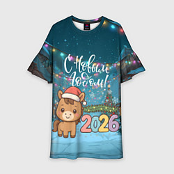 Платье клеш для девочки Новогодняя лошадка 2026 год, цвет: 3D-принт