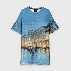 Платье клеш для девочки Снежный вечер Санкт-Петербурга, цвет: 3D-принт