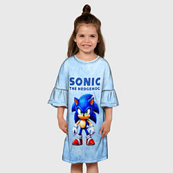 Платье клеш для девочки Соник - синий ёж, цвет: 3D-принт — фото 2
