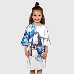 Платье клеш для девочки Пингвины и лёд, цвет: 3D-принт — фото 2