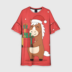 Детское платье Новогодняя лошадка с подарками