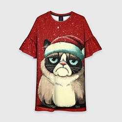 Платье клеш для девочки Грустный Новогодний мем котик, цвет: 3D-принт