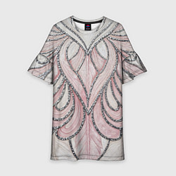 Платье клеш для девочки Нежно розовый орнамент из перьев, цвет: 3D-принт