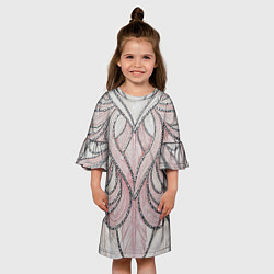 Платье клеш для девочки Нежно розовый орнамент из перьев, цвет: 3D-принт — фото 2