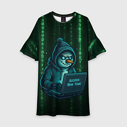 Платье клеш для девочки Снеговик - хакер взламывает Новый год, цвет: 3D-принт