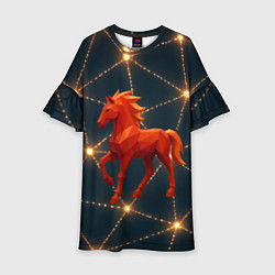 Платье клеш для девочки Объемная геометрическая лошадка 2026, цвет: 3D-принт