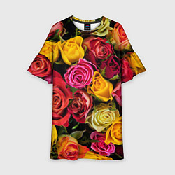 Платье клеш для девочки Ассорти из роз, цвет: 3D-принт