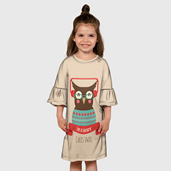 Платье клеш для девочки Сова в наушниках, цвет: 3D-принт — фото 2