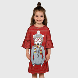 Платье клеш для девочки Зимний мишка, цвет: 3D-принт — фото 2
