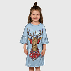 Платье клеш для девочки Зимний олень цвета 3D-принт — фото 2