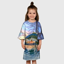 Платье клеш для девочки Рыба над водой, цвет: 3D-принт — фото 2