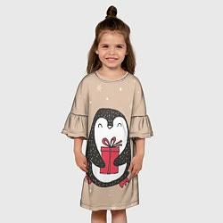 Платье клеш для девочки Пингвин с подарком, цвет: 3D-принт — фото 2