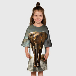 Платье клеш для девочки Дикий слон, цвет: 3D-принт — фото 2