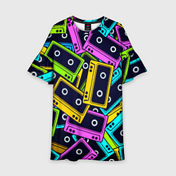 Платье клеш для девочки Неоновые кассеты, цвет: 3D-принт