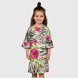 Платье клеш для девочки Цветочная шкура зебры, цвет: 3D-принт — фото 2