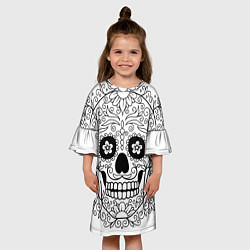 Платье клеш для девочки Мексиканский череп, цвет: 3D-принт — фото 2