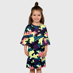 Платье клеш для девочки Камуфляж: желтый/розовый/черный, цвет: 3D-принт — фото 2