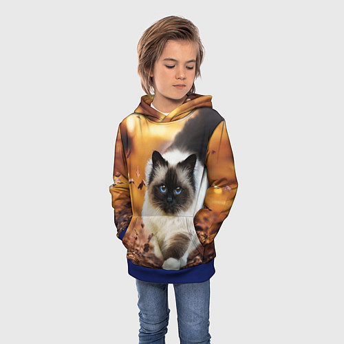 Детская толстовка Котик в листьях / 3D-Синий – фото 3