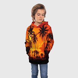 Толстовка-худи детская Таиланд - пальмы на закате, цвет: 3D-черный — фото 2