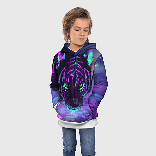 Детская толстовка Неоновый тигр / 3D-Белый – фото 3