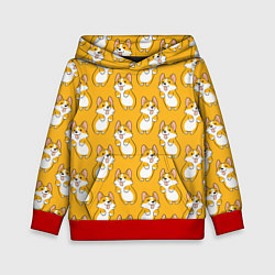 Толстовка-худи детская Корги паттерн, цвет: 3D-красный