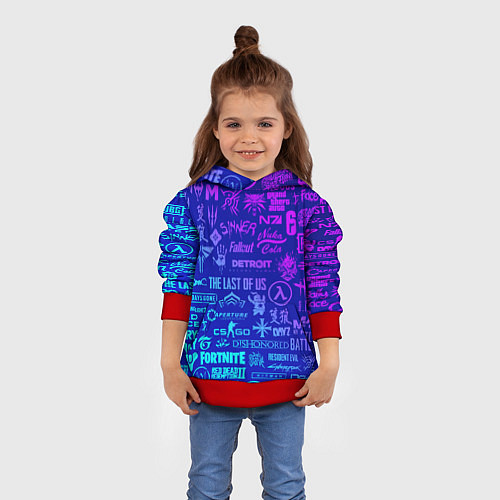 Детская толстовка Неоновые геймерские лого / 3D-Красный – фото 4
