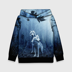 Толстовка-худи детская Волки в тёмном лесу, цвет: 3D-черный