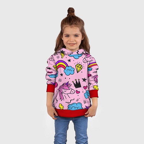 Детская толстовка Единороги / 3D-Красный – фото 4