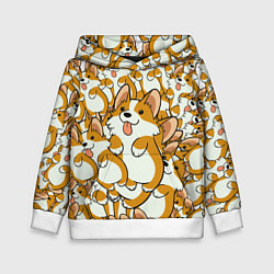 Толстовка-худи детская Корги, цвет: 3D-белый
