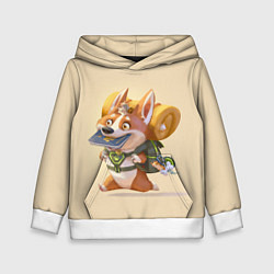 Толстовка-худи детская КОРГИ ПУТЕШЕСТВЕННИК, цвет: 3D-белый