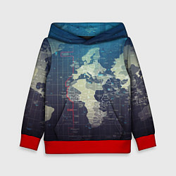 Толстовка-худи детская Карта мира, цвет: 3D-красный