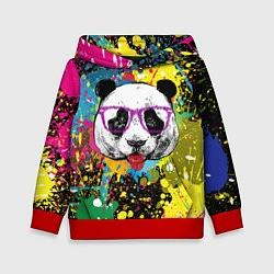 Толстовка-худи детская Панда хипстер в брызгах краски, цвет: 3D-красный