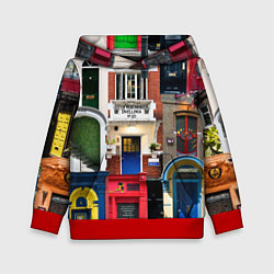 Толстовка-худи детская London doors цифровой коллаж, цвет: 3D-красный